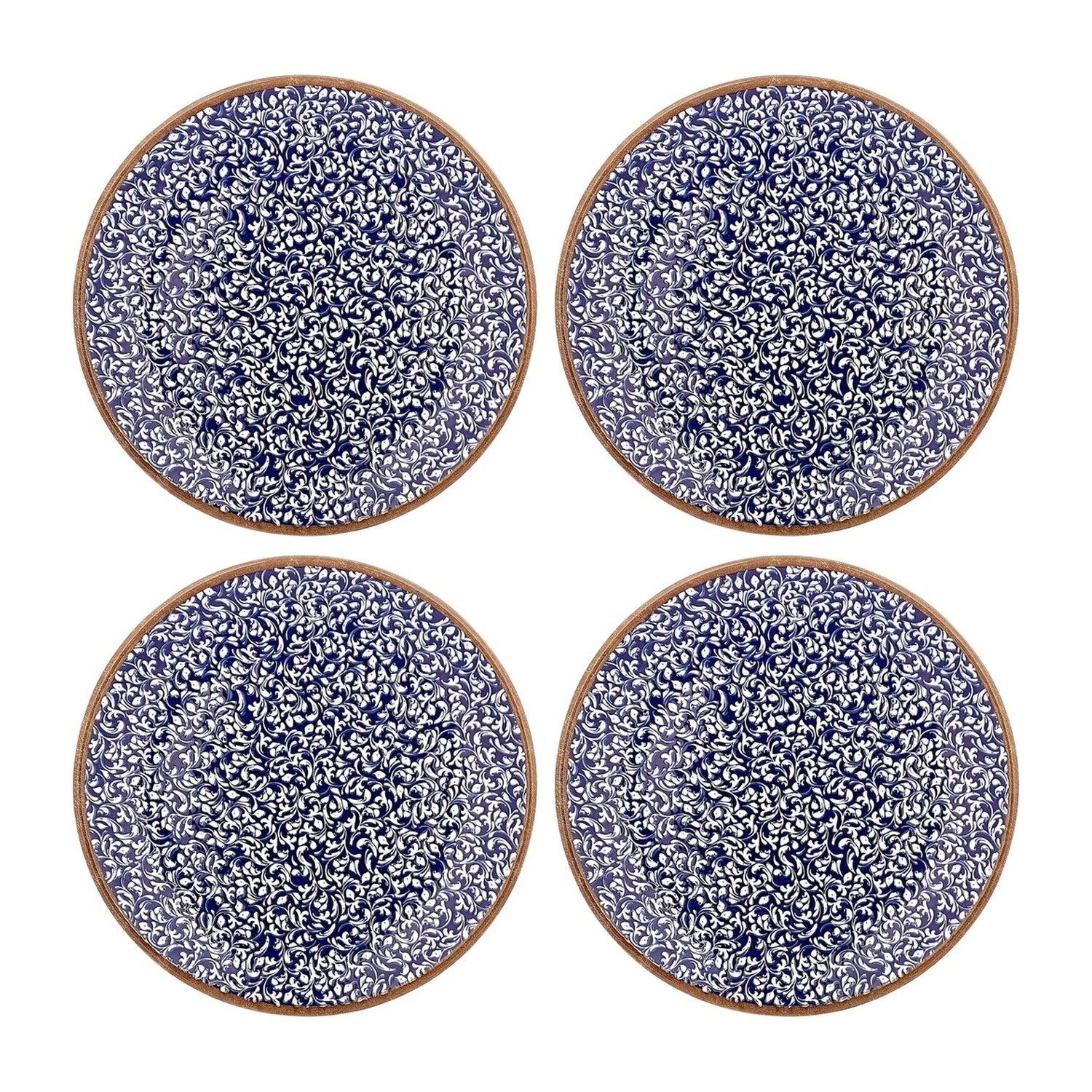 Edera Cobalt dia.6.75" Round Blue Vitrified Plate (Set of 4)