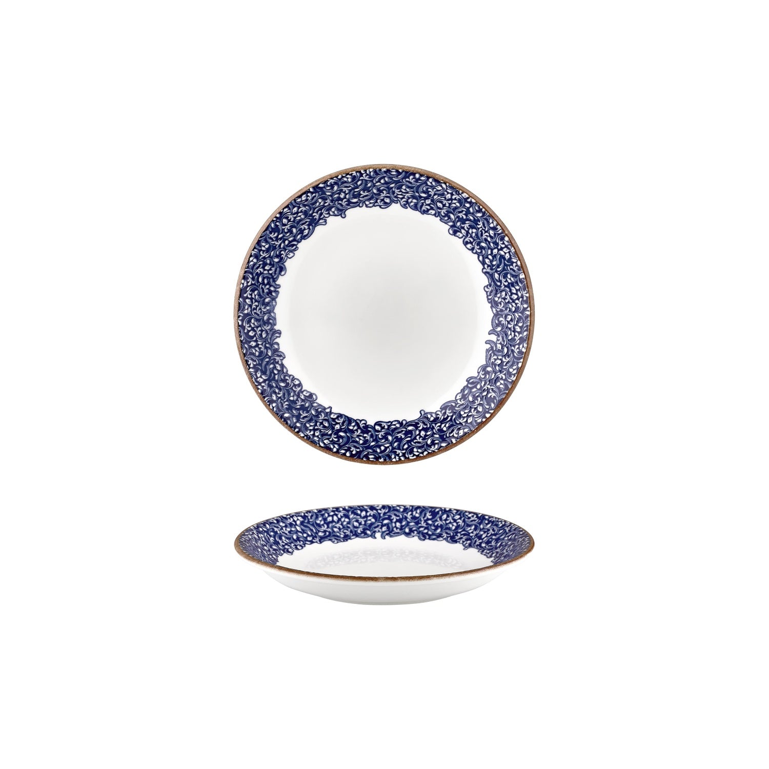 Edera Cobalt dia.8.25" h:0" 17 oz. Round Blue Vitrified Deep Plate (Set of 4)