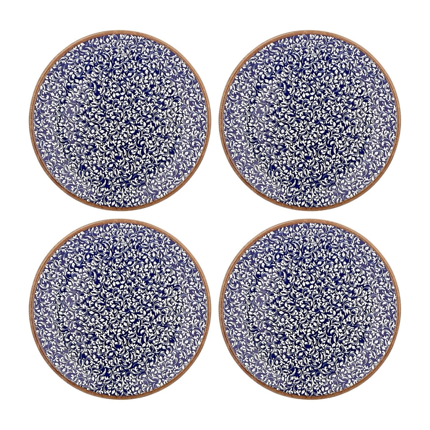 Edera Cobalt dia.8.25" Round Blue Vitrified Plate (Set of 4)