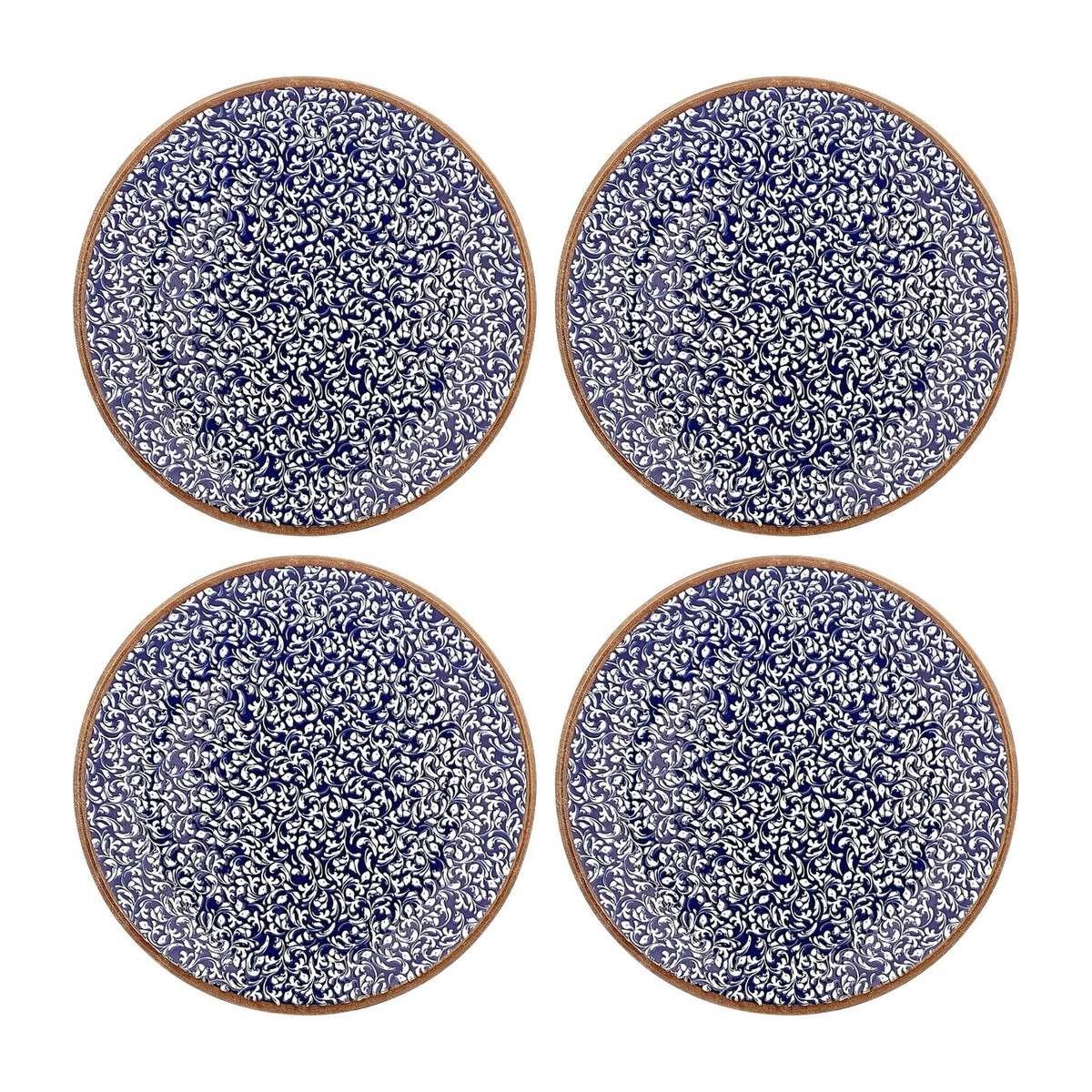 Edera Cobalt dia.8.25" Round Blue Vitrified Plate (Set of 4)