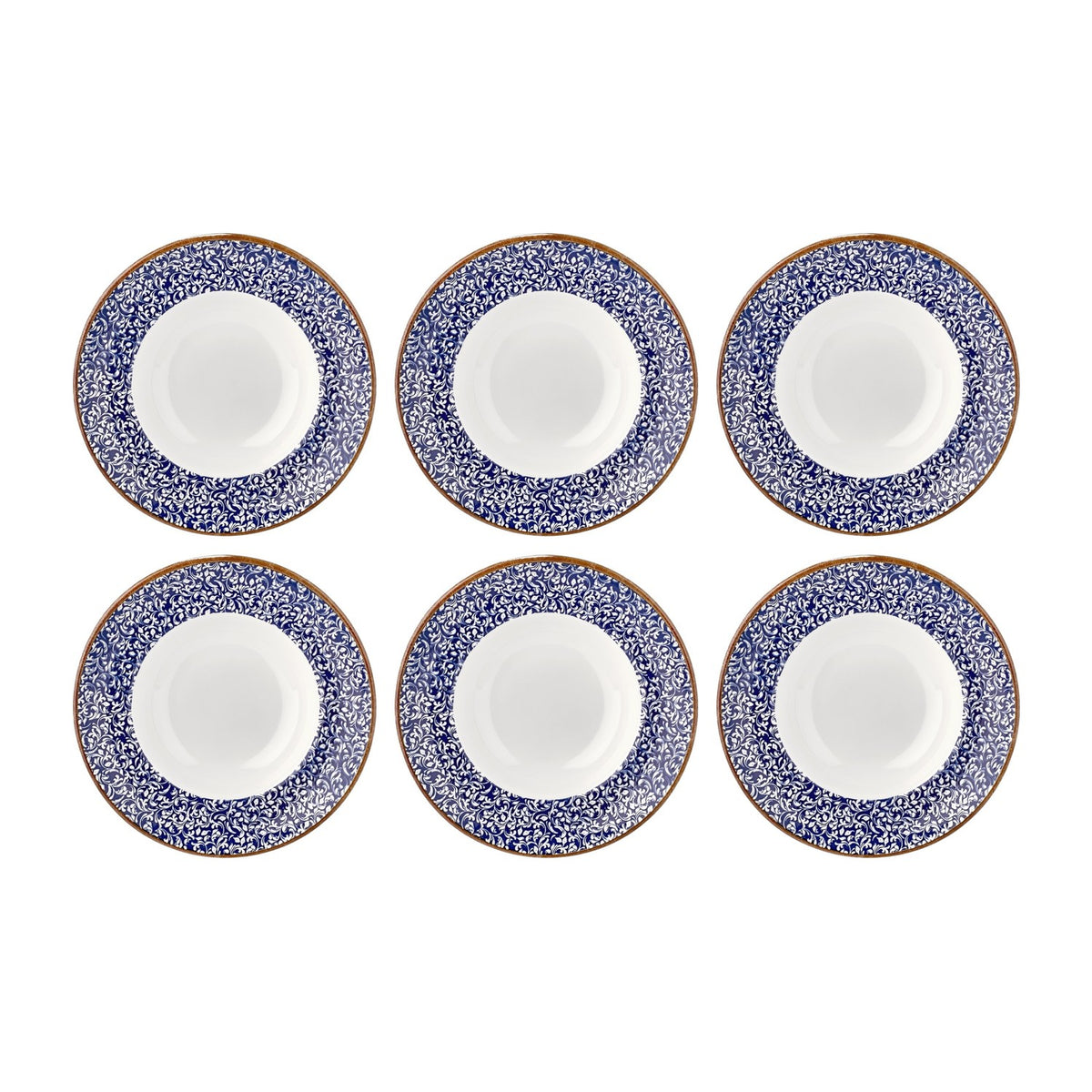 Edera Cobalt dia.9.75" h:2.25" 14 oz. Round Blue Vitrified Deep Plate (Set of 6)