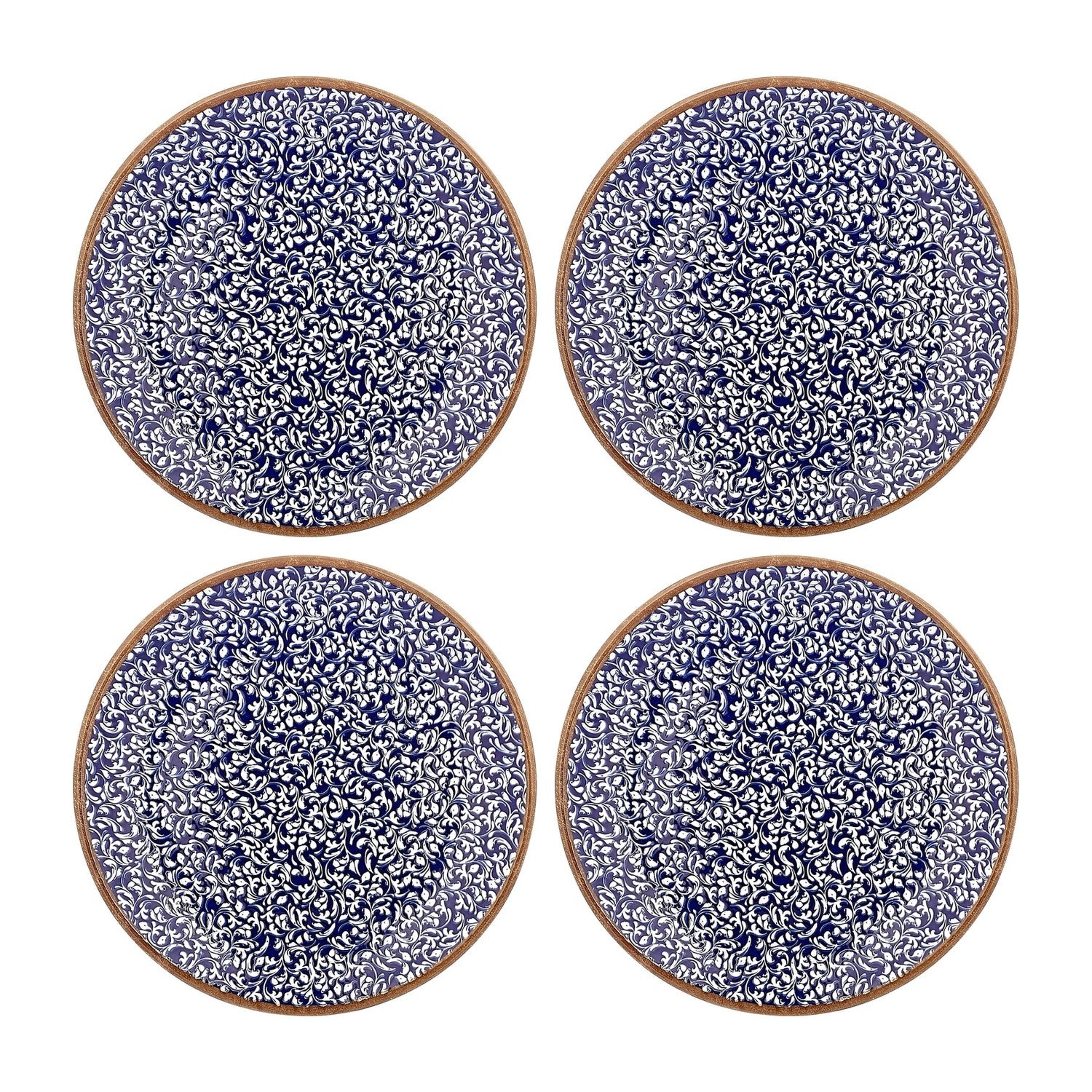 Edera Cobalt dia.9.75" Round Blue Vitrified Plate (Set of 4)