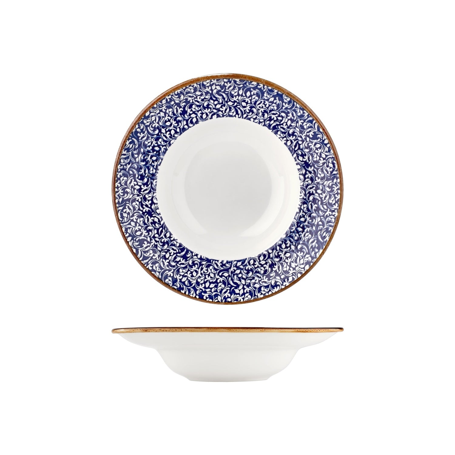 Edera Cobalt dia.10.75" h:2.5" 17 oz. Round Blue Vitrified Deep Plate (Set of 6)