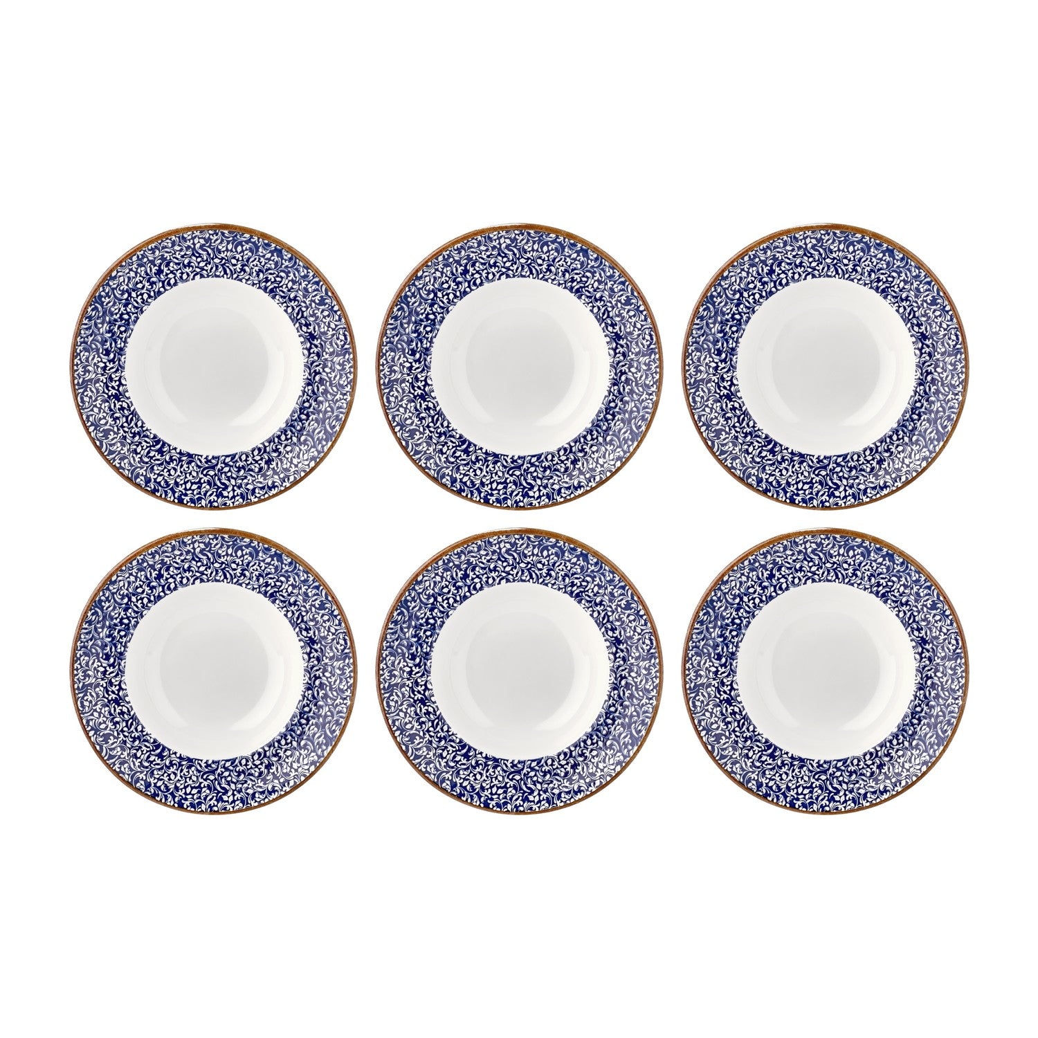 Edera Cobalt dia.10.75" h:2.5" 17 oz. Round Blue Vitrified Deep Plate (Set of 6)