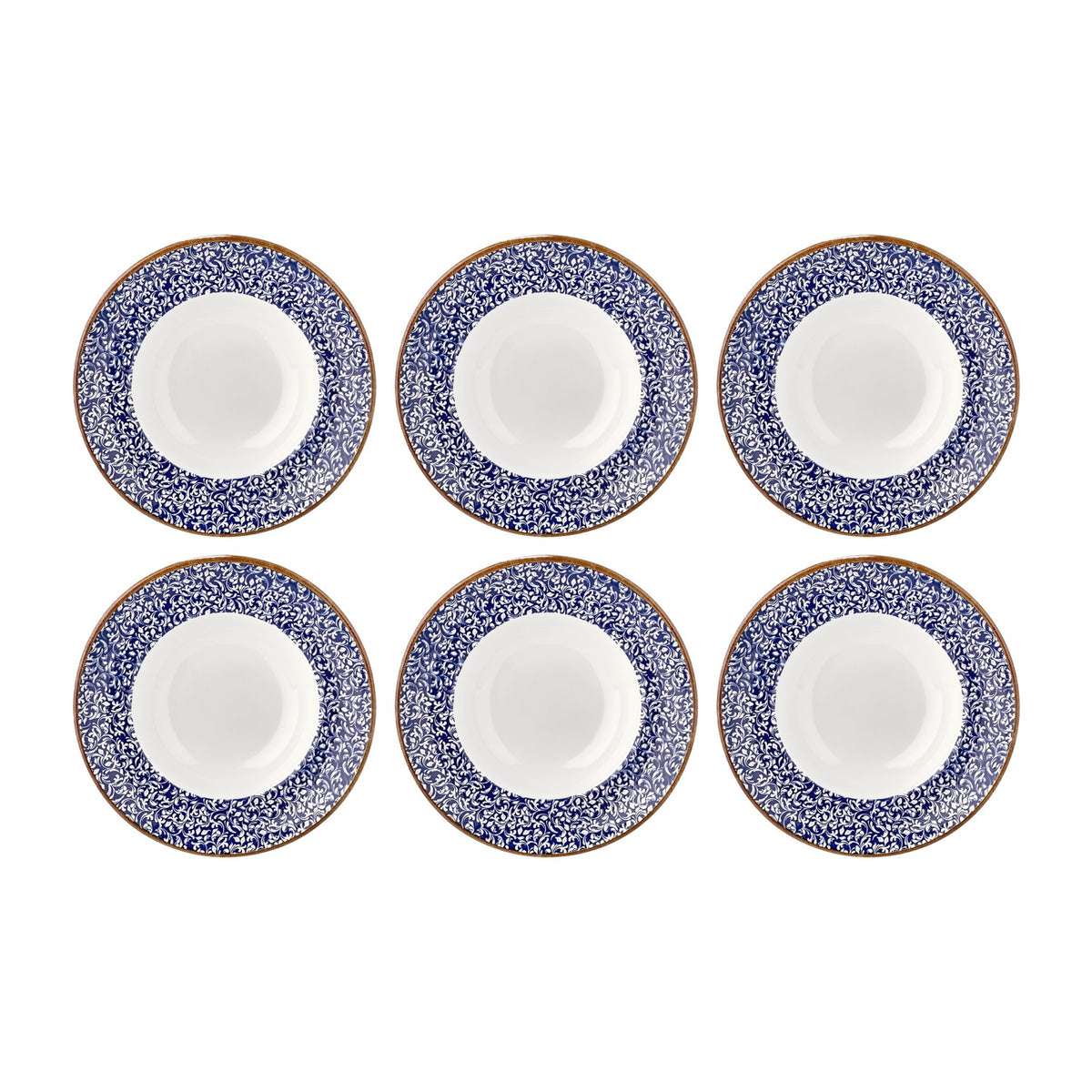 Edera Cobalt dia.10.75" h:2.5" 17 oz. Round Blue Vitrified Deep Plate (Set of 6)