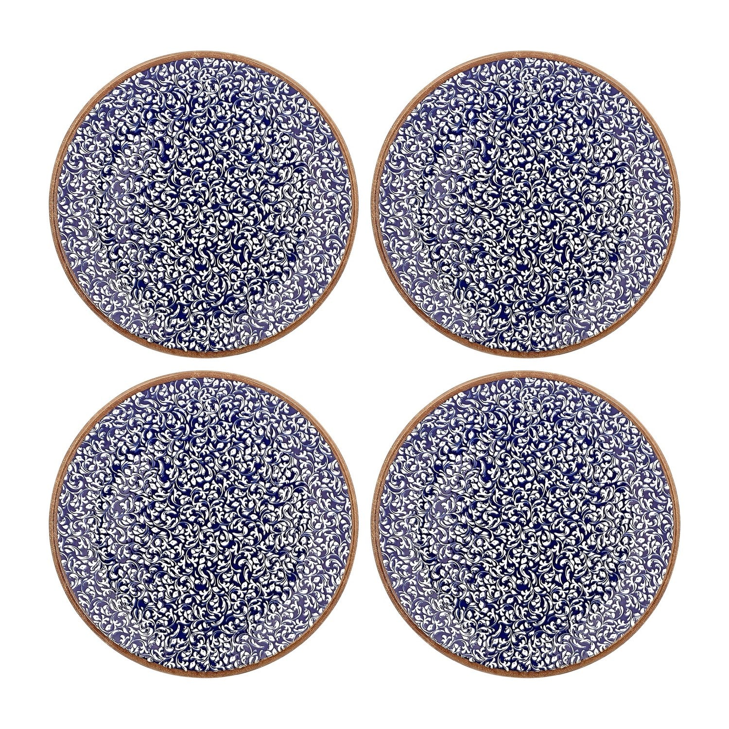 Edera Cobalt dia.10.75" Round Blue Vitrified Plate (Set of 4)