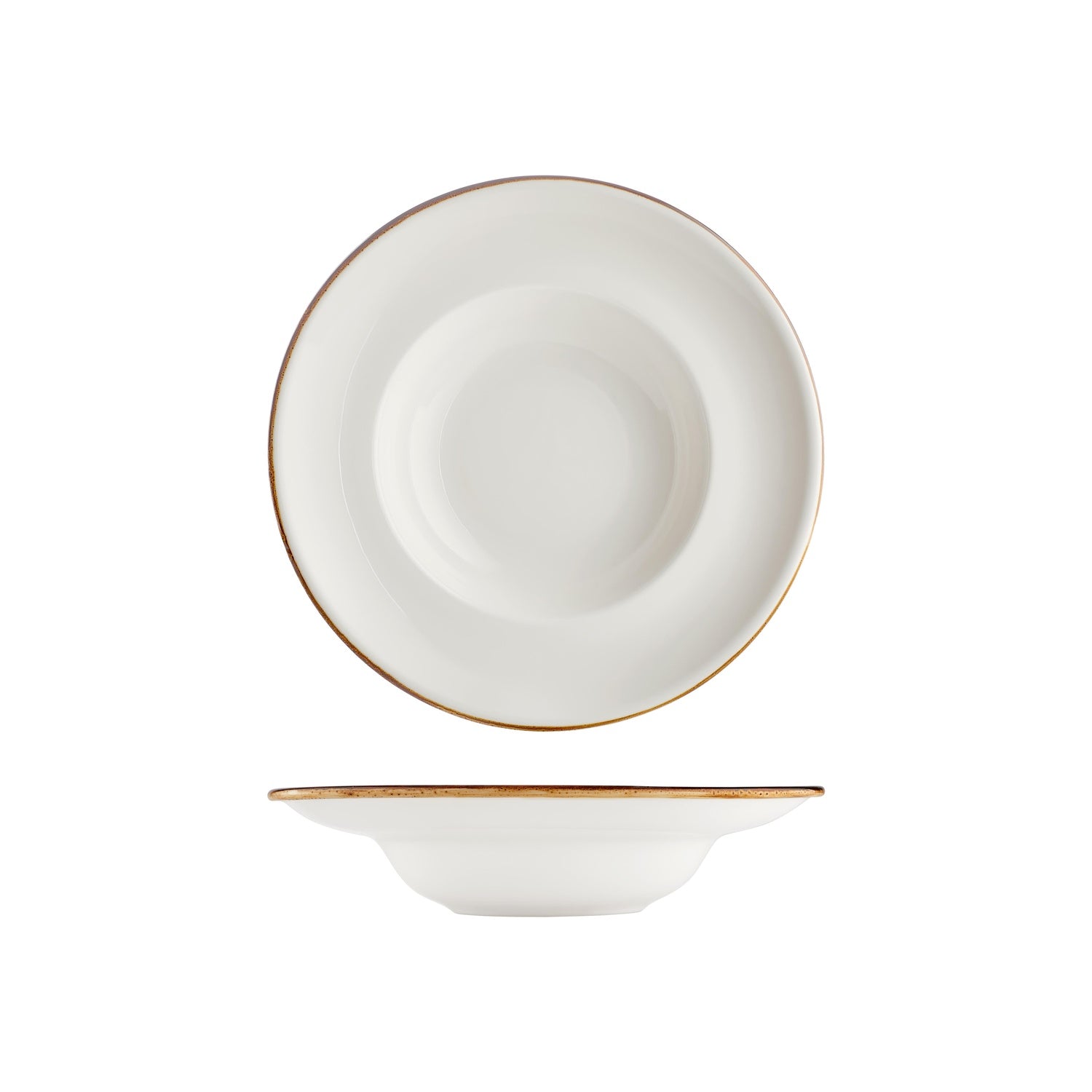 Gleam dia.10.75" h:2.5" 17 oz. Round Brown Vitrified Deep Plate (Set of 6)