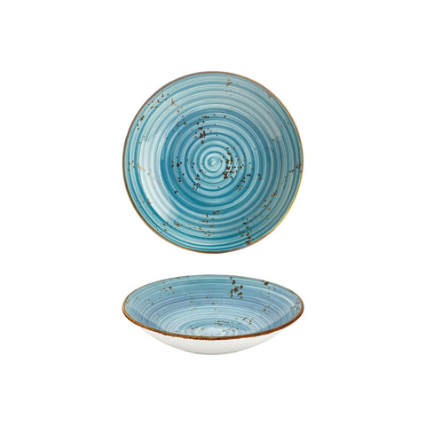 Infinity dia.9" h:1.75" 34 oz. Round Turquoise Vitrified Deep Plate (Set of 6)
