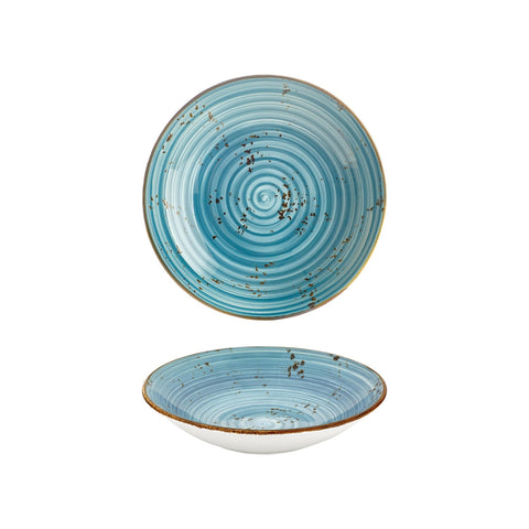Infinity dia.9.75" h:2" 44 oz. Round Turquoise Vitrified Deep Plate (Set of 6)