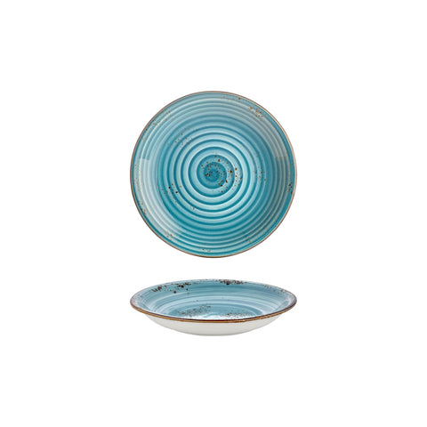 Infinity dia.8.25" h:0" 17 oz. Round Turquoise Vitrified Deep Plate (Set of 4)