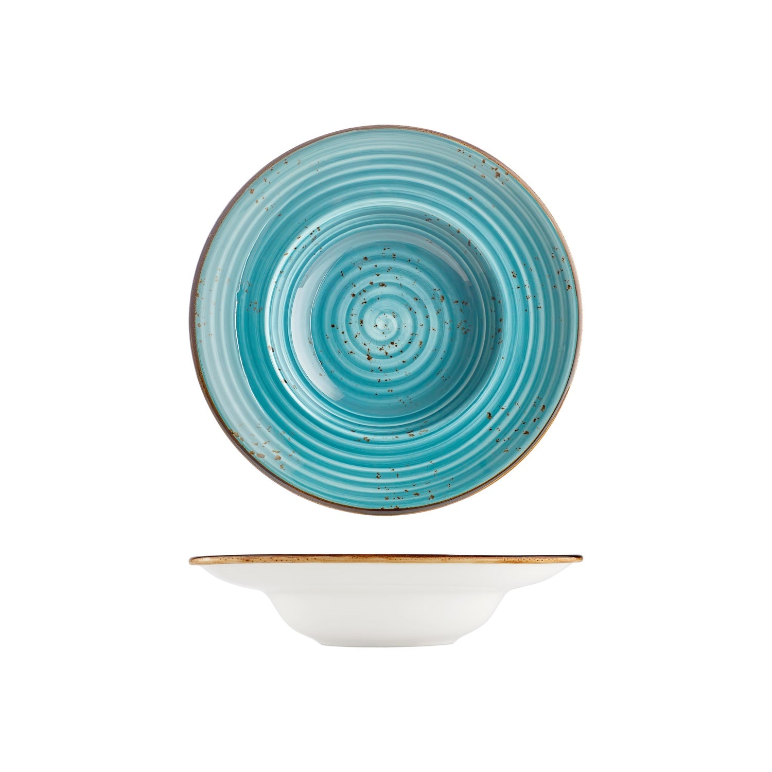 Infinity dia.10.75" h:2.5" 17 oz. Round Turquoise Vitrified Deep Plate (Set of 6)