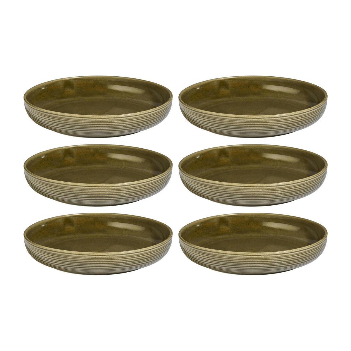Helix Bamboo dia.9" h:2" 42 oz. Round Green Vitrified Deep Plate (Set of 6)