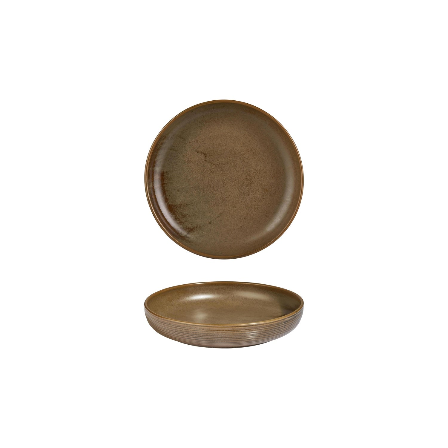 Helix Kaldi dia.7.5" h:1.5" 24 oz. Round Brown Vitrified Deep Plate (Set of 6)