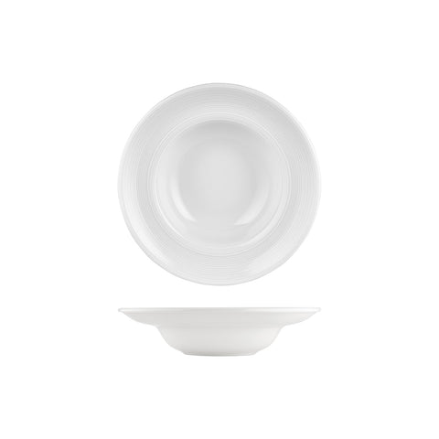 Helix White dia.9.75" h:2.25" 14 oz. Round Warm White Vitrified Deep Plate (Set of 6)