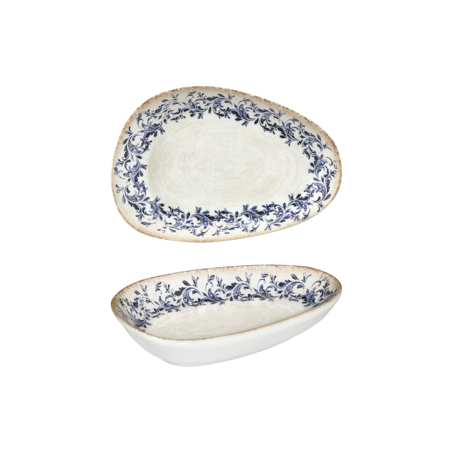 Kario 6.25" x 4" x h:1.25" Organic Blue Vitrified Platter (1 each)