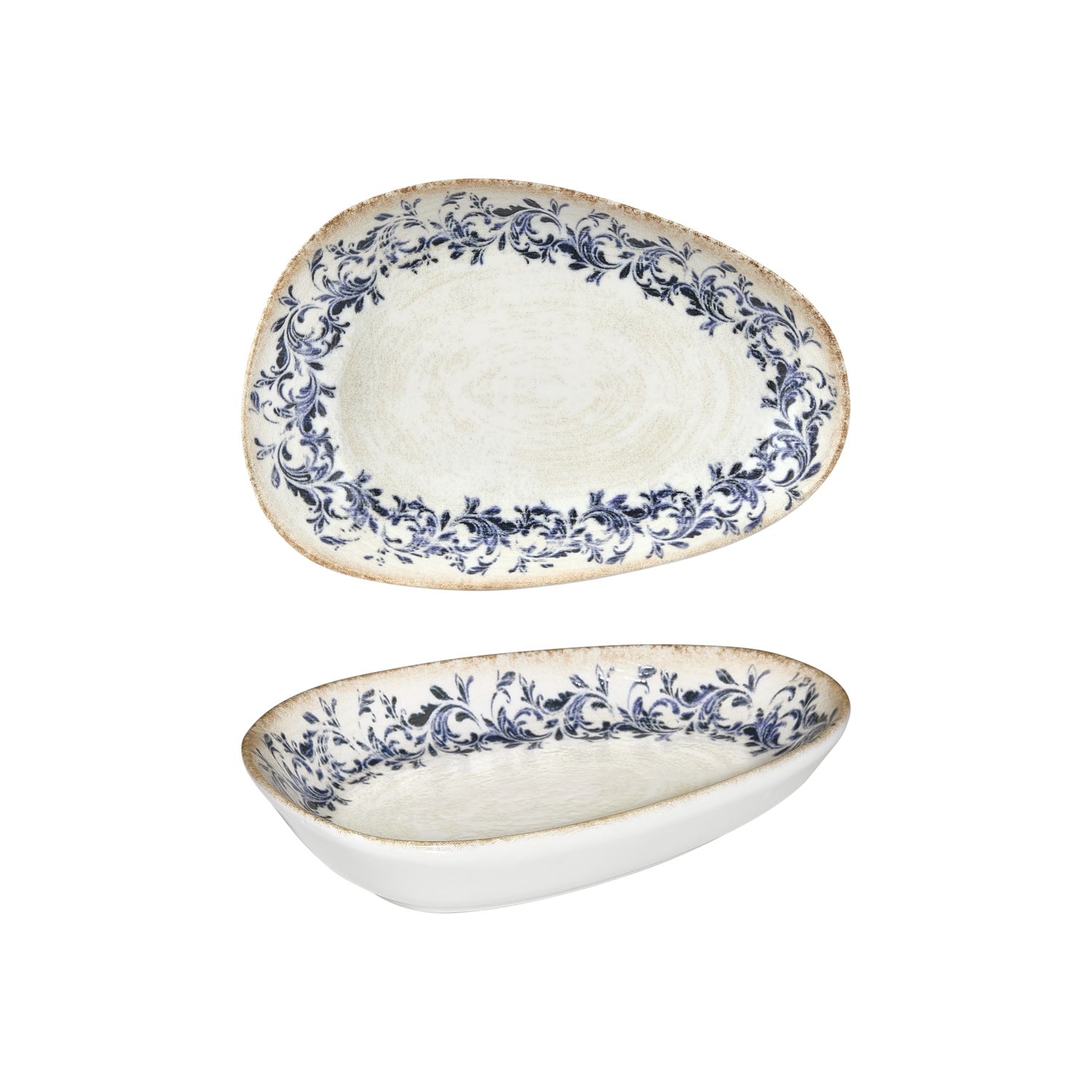 Kario 7.5" x 4.75" x h:1.5" Organic Blue Vitrified Platter (1 each)