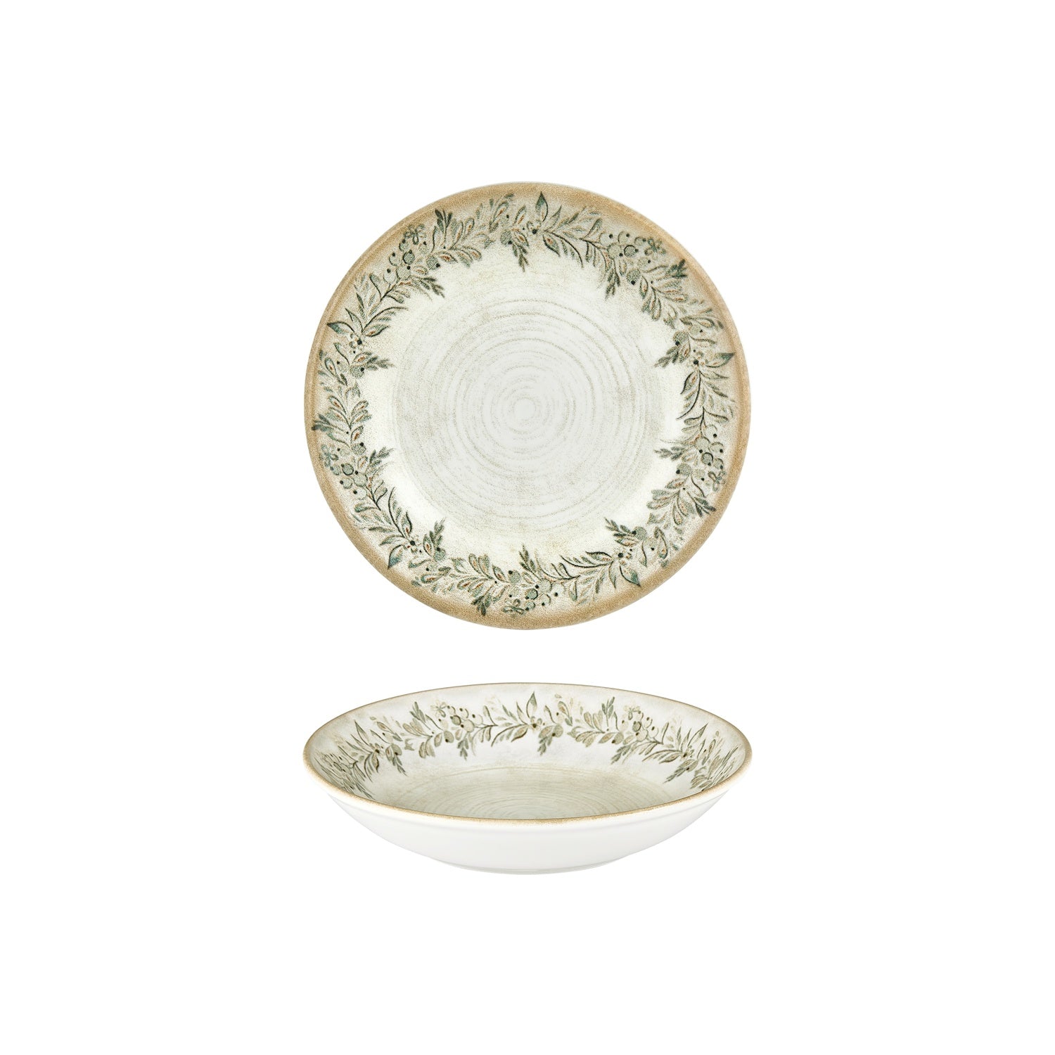 Oliva dia.9" h:1.75" 34 oz. Round Green Vitrified Deep Plate (Set of 6)