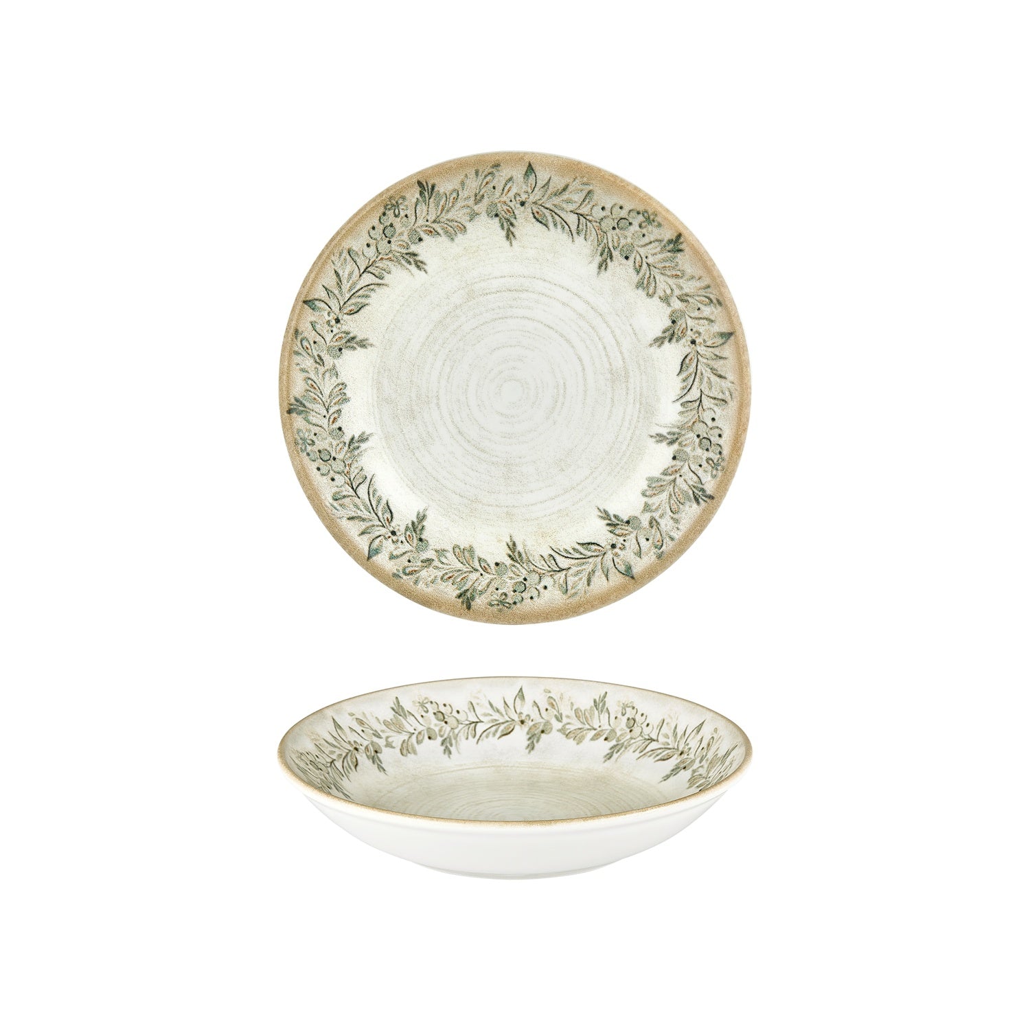 Oliva dia.9.75" h:2" 44 oz. Round Green Vitrified Deep Plate (Set of 6)