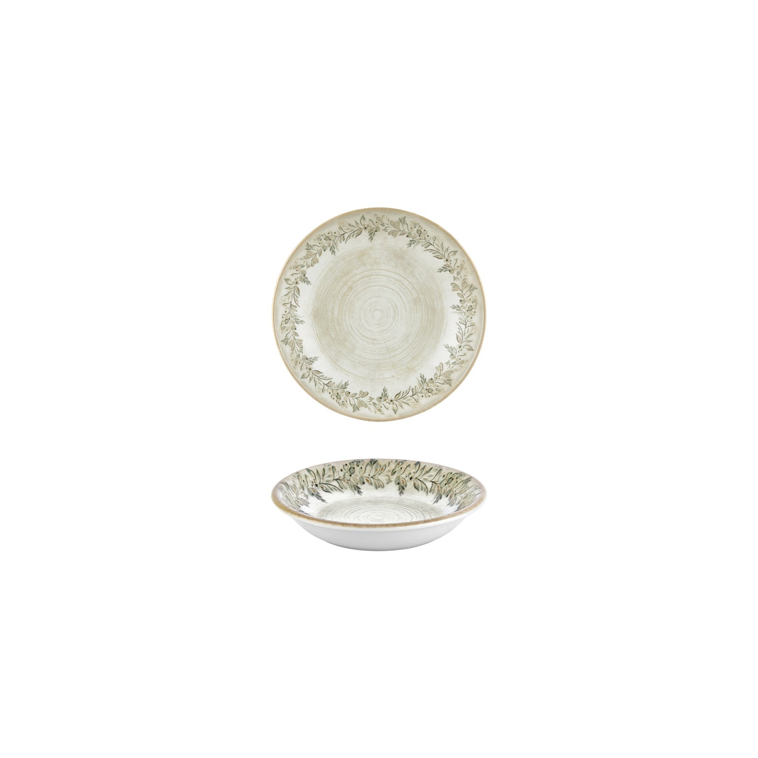 Oliva dia.6" h:1.25" 7 oz. Round Green Vitrified Deep Plate (Set of 4)