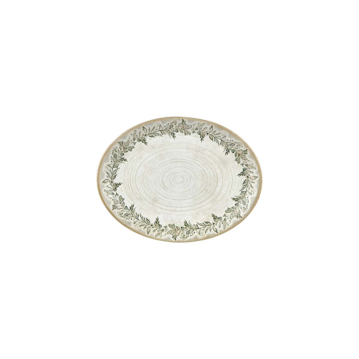 Oliva 9.75" x 7.5" x h:1" Oval Green Vitrified Platter (Set of 4)