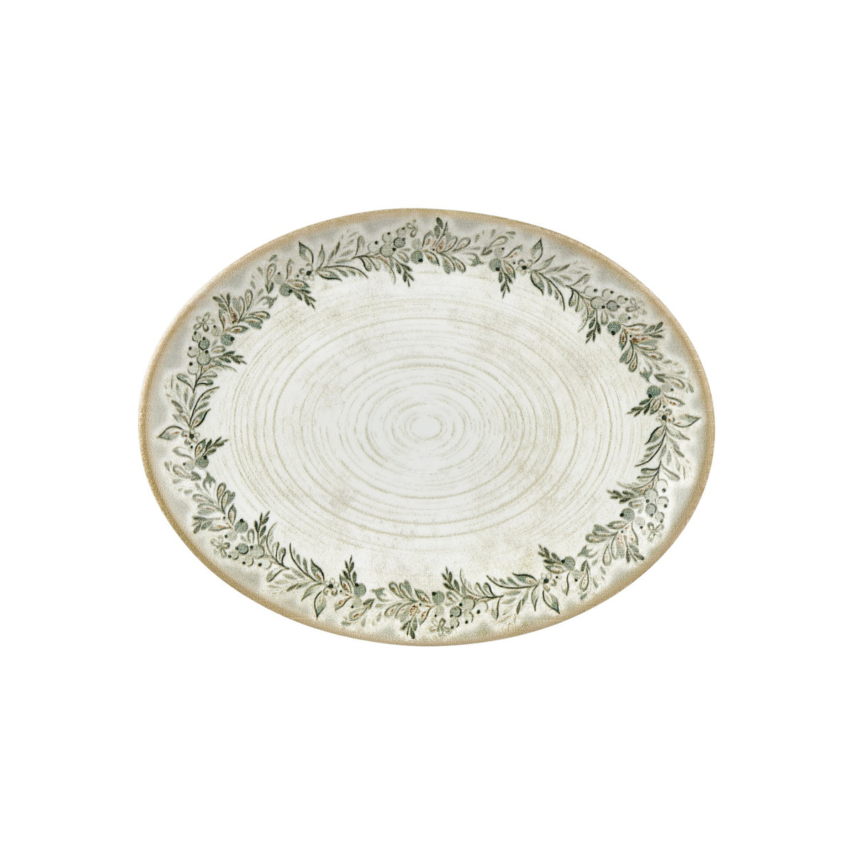 Oliva 14.25" x 11" x h:1.25" Oval Green Vitrified Platter (1 each)