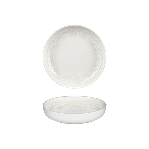 Luzz dia.9" h:2" 42 oz. Round Warm White Vitrified Deep Plate (Set of 6)
