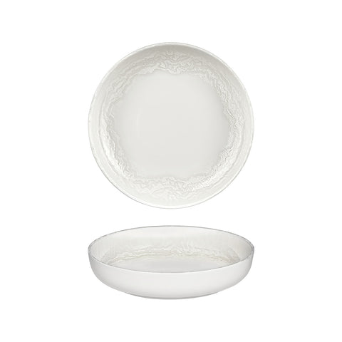 Luzz dia.10.25" h:2" 59 oz. Round Warm White Vitrified Deep Plate (Set of 6)