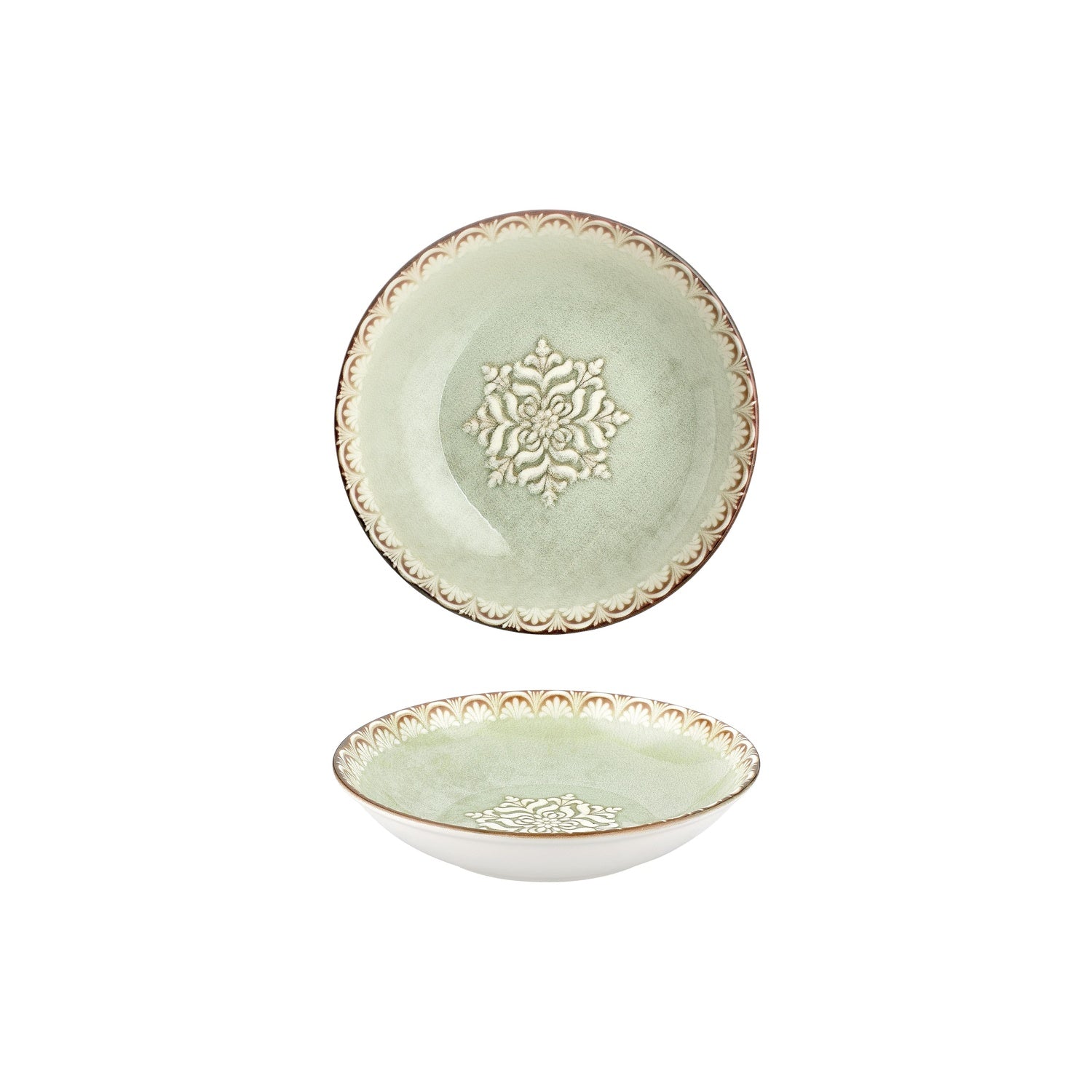 Rome dia.8.25" h:1.25" 27 oz. Round Green Vitrified Deep Plate (Set of 6)