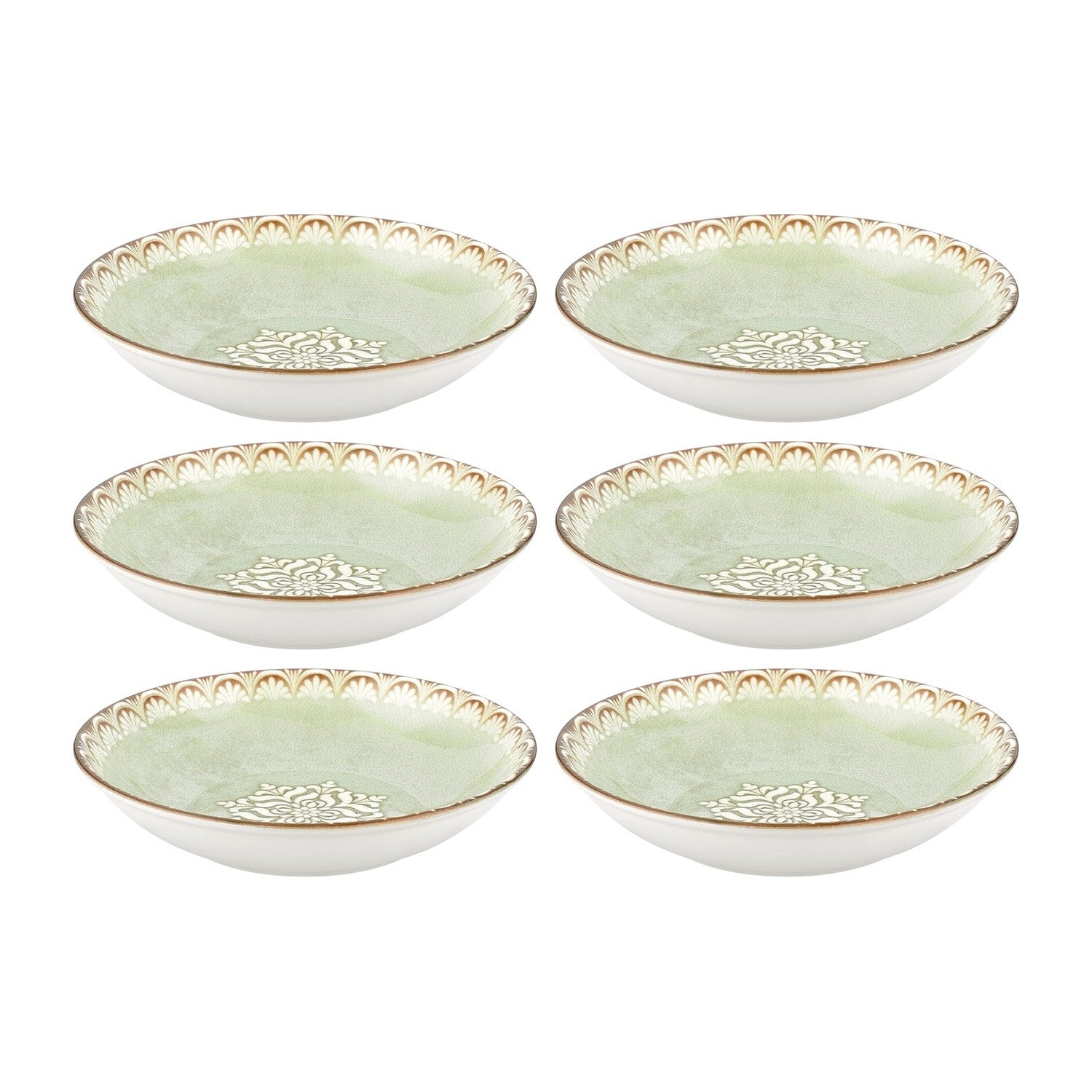 Rome dia.8.25" h:1.25" 27 oz. Round Green Vitrified Deep Plate (Set of 6)
