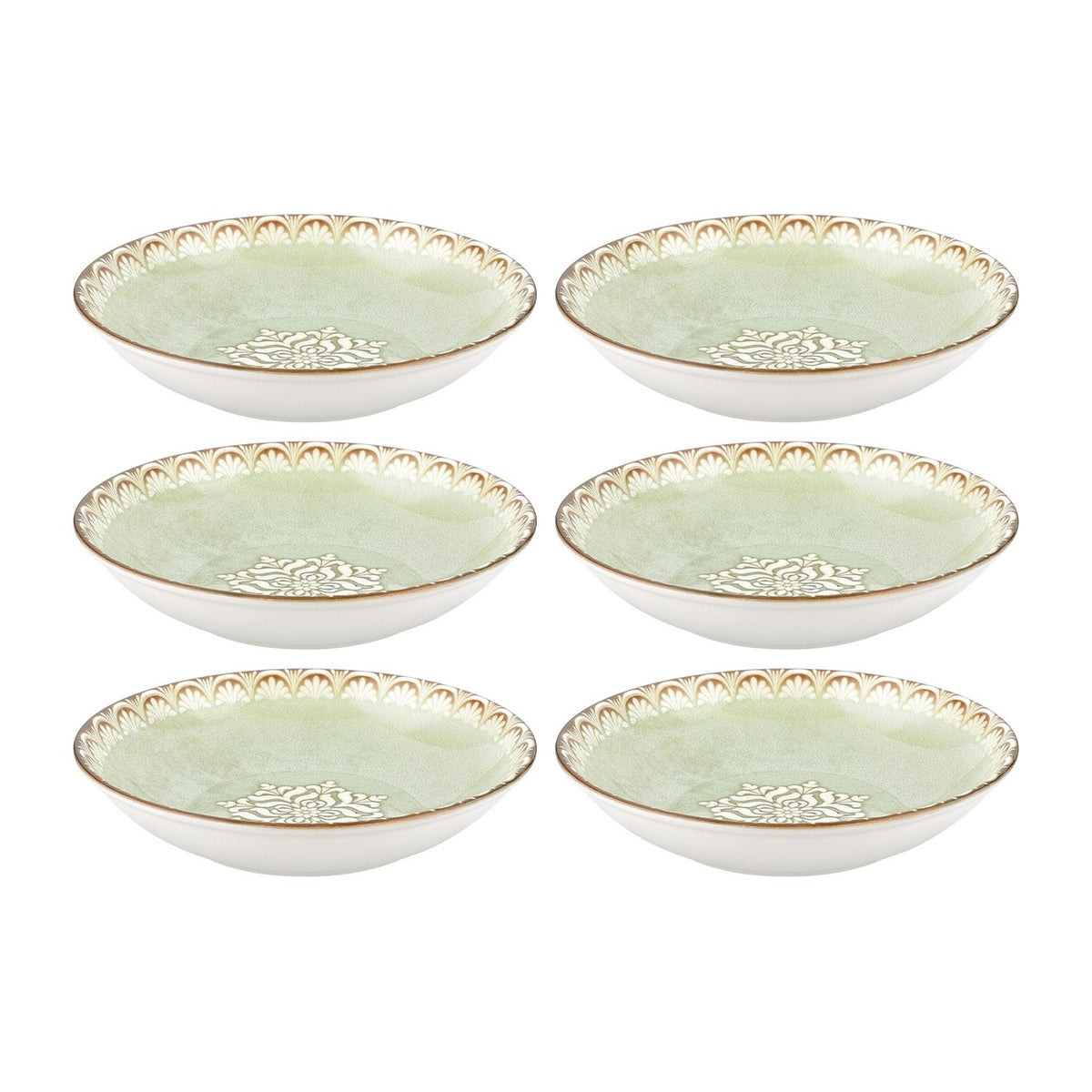 Rome dia.8.25" h:1.25" 27 oz. Round Green Vitrified Deep Plate (Set of 6)
