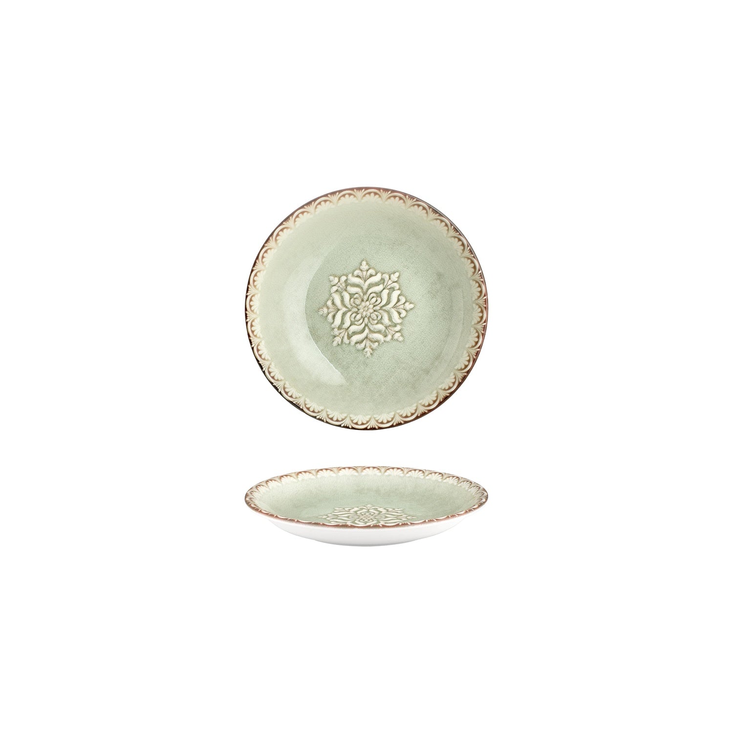 Rome dia.3.5" h:0.75" 2 oz. Round Green Vitrified Deep Plate (Set of 4)
