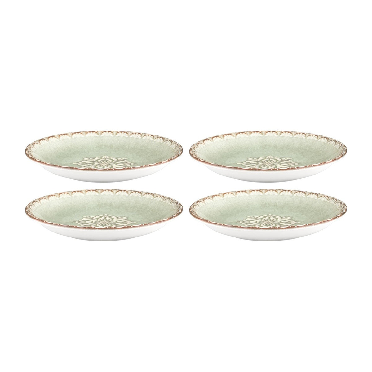 Rome dia.3.5" h:0.75" 2 oz. Round Green Vitrified Deep Plate (Set of 4)