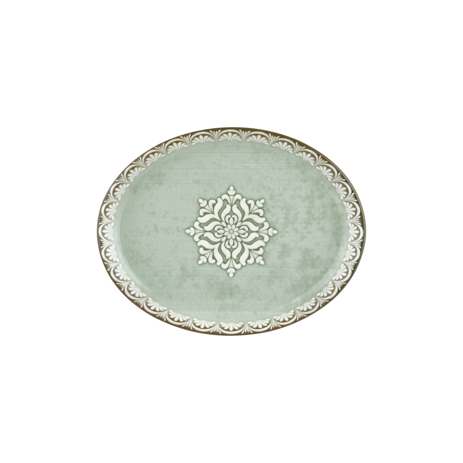 Rome 12.25" x 9.5" x h:1" Oval Green Vitrified Platter (1 each)