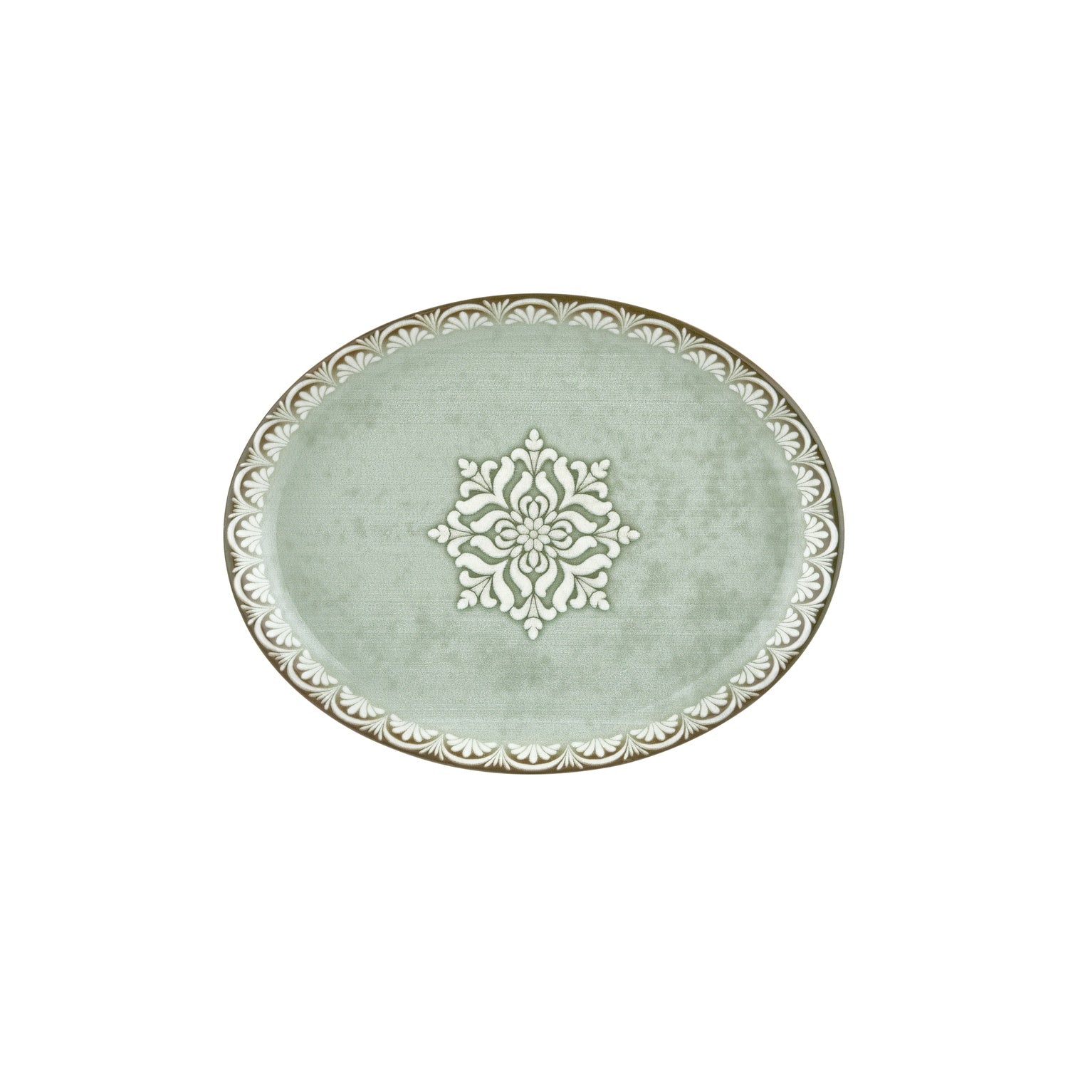 Rome 12.25" x 9.5" x h:1" Oval Green Vitrified Platter (1 each)