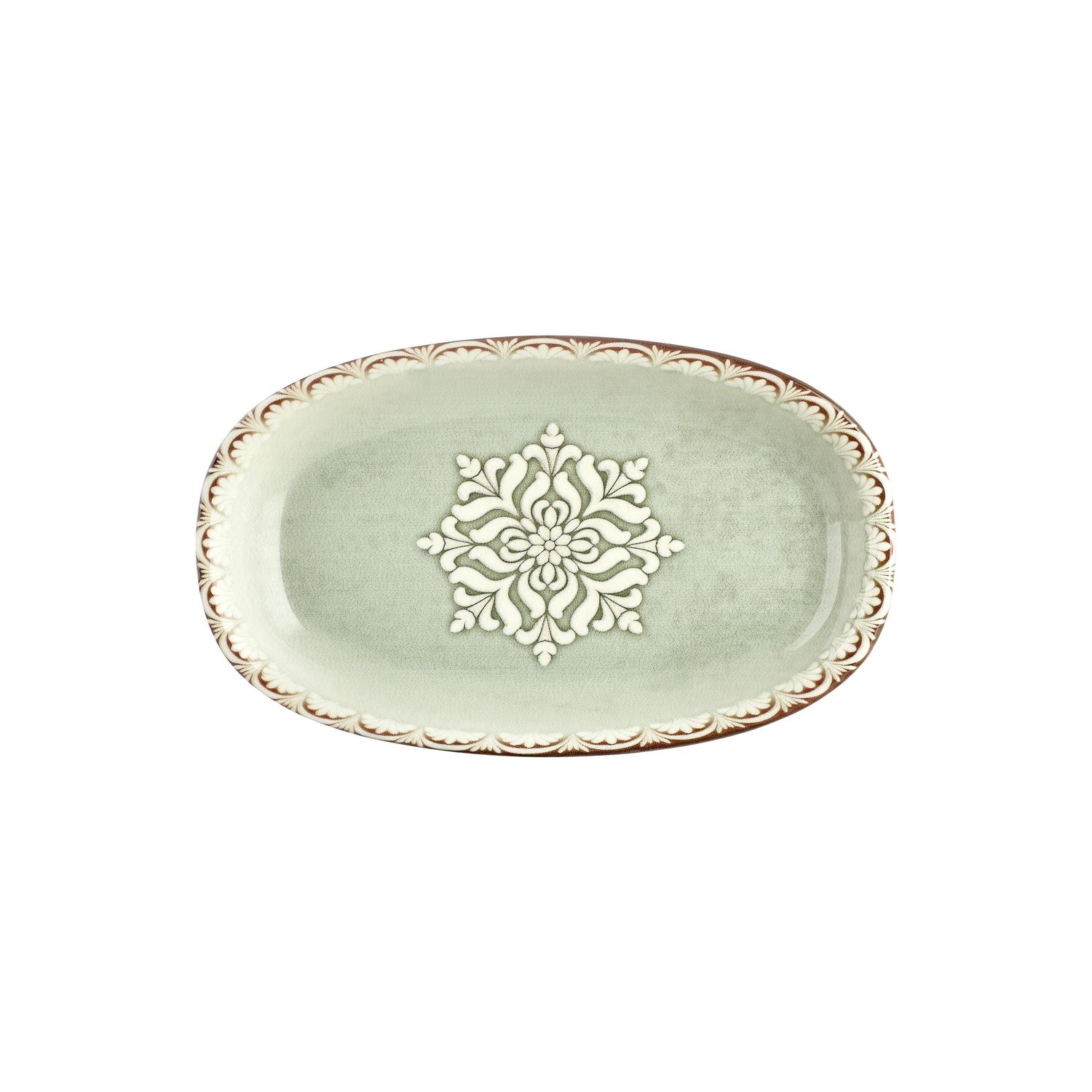 Rome 13.5" x 8" x h:0" Oval Green Vitrified Platter (1 each)