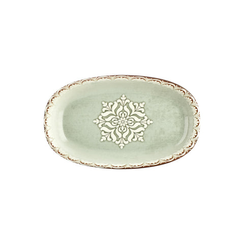 Rome 13.5" x 8" x h:0" Oval Green Vitrified Platter (1 each)