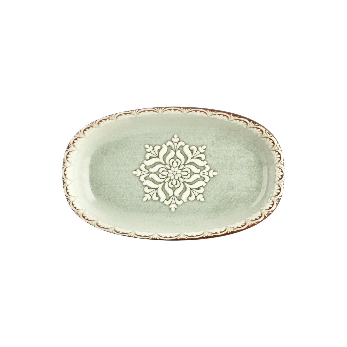 Rome 13.5" x 8" x h:0" Oval Green Vitrified Platter (1 each)