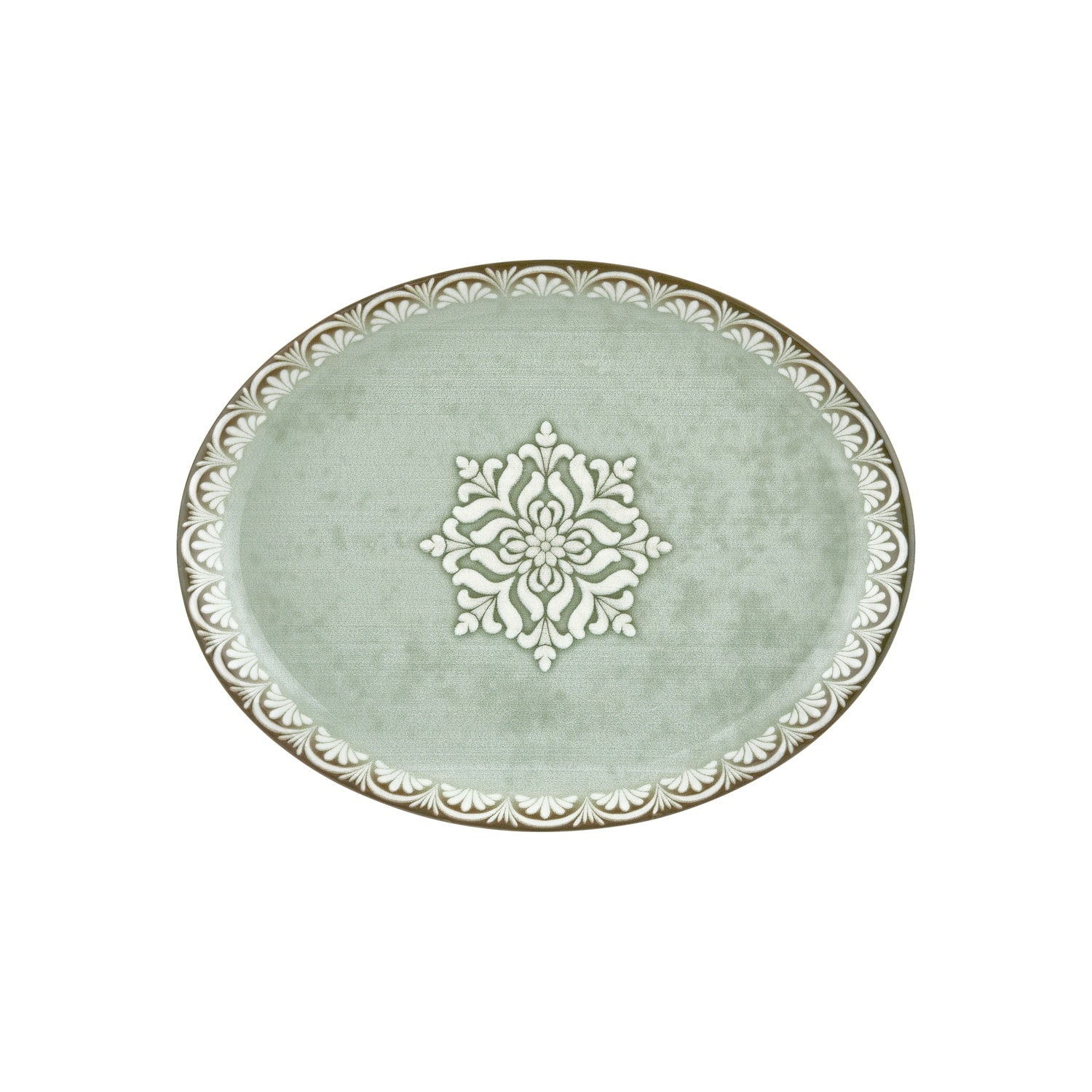 Rome 14.25" x 11" x h:1.25" Oval Green Vitrified Platter (1 each)