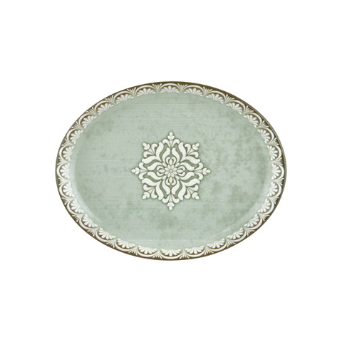 Rome 14.25" x 11" x h:1.25" Oval Green Vitrified Platter (1 each)