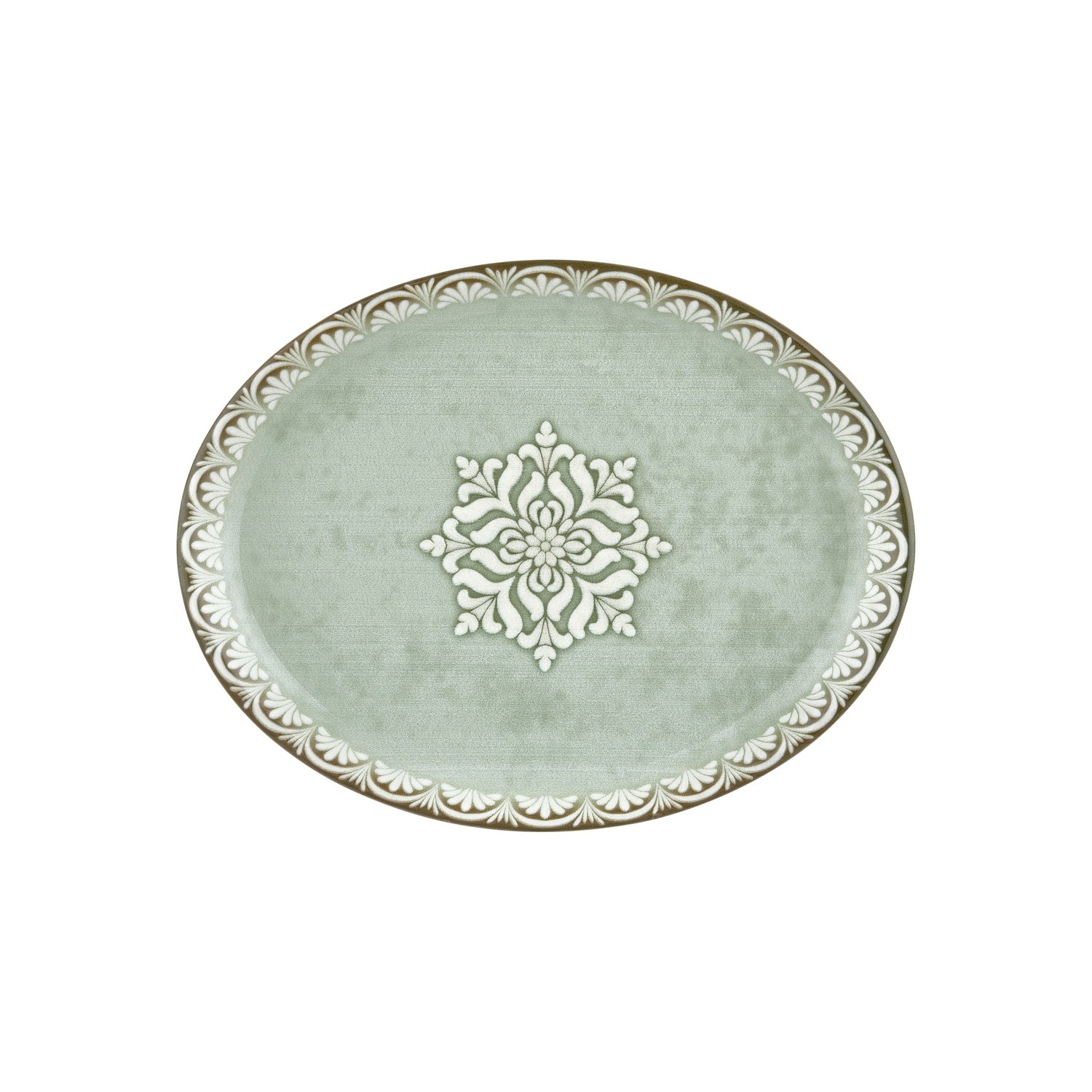 Rome 14.25" x 11" x h:1.25" Oval Green Vitrified Platter (1 each)