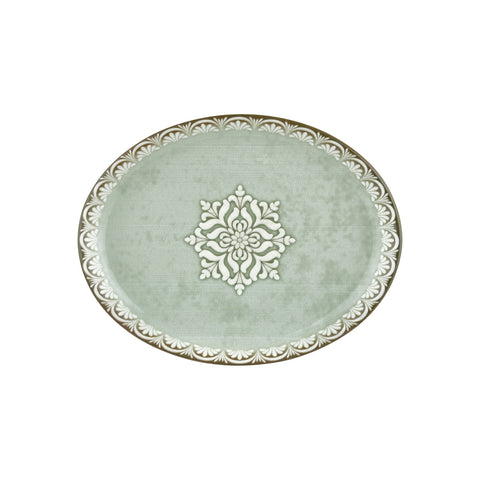 Rome 14.25" x 11" x h:1.25" Oval Green Vitrified Platter (1 each)