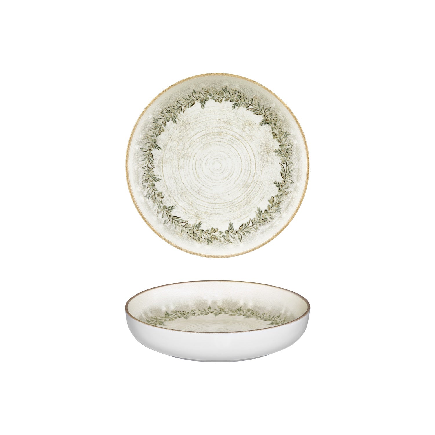 Oliva dia.9" h:2" 42 oz. Round Green Vitrified Deep Plate (Set of 6)