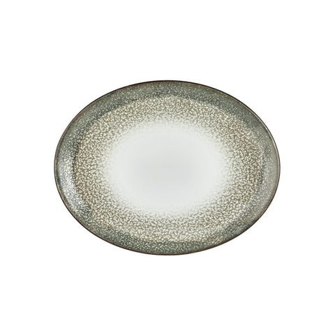 Spazio 14.25" x 11" x h:1.25" Oval Green Vitrified Platter (1 each)