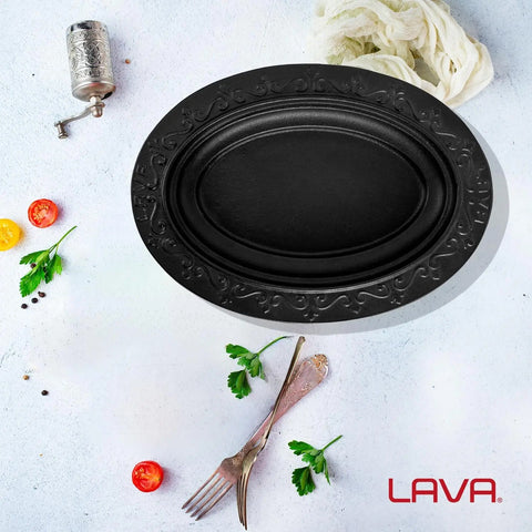 Turgla Cast Iron 12.5" x 9" x h:1.25" Oval Black Cast Iron Oval Dish (1 each)