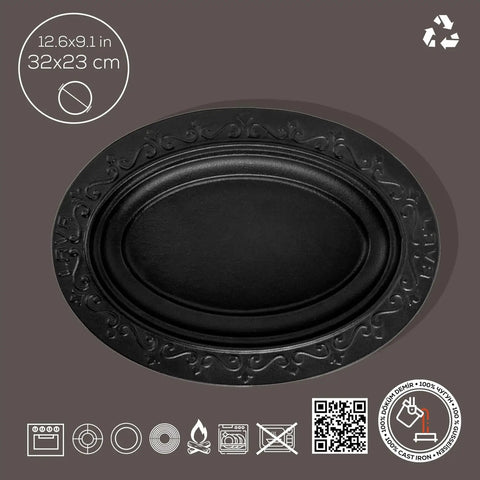Turgla Cast Iron 12.5" x 9" x h:1.25" Oval Black Cast Iron Oval Dish (1 each)