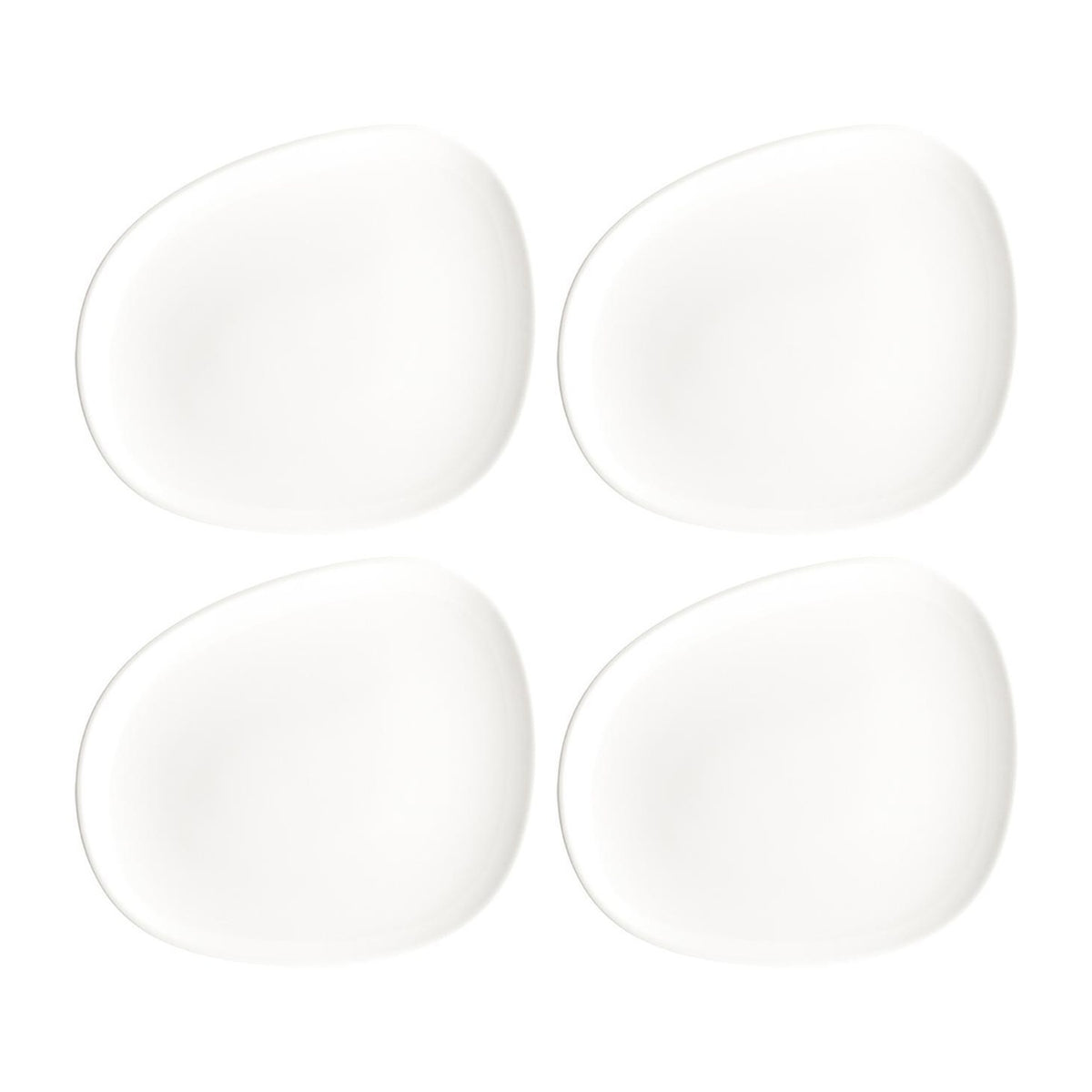 Bonna China Flow 9.5" x 7.5"  Organic Warm White Porcelain Plate (Set of 4)