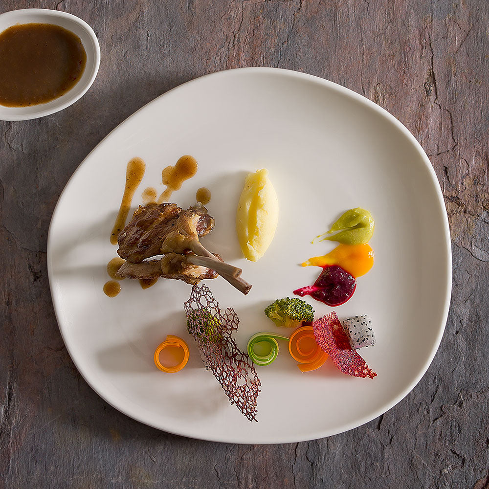 Bonna China Flow 11.5" x 10.5"  Organic Warm White Porcelain Plate (Set of 2)