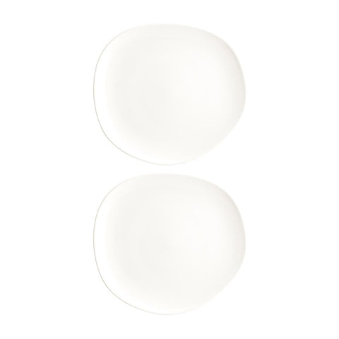 Bonna China Flow 11.5" x 10.5"  Organic Warm White Porcelain Plate (Set of 2)