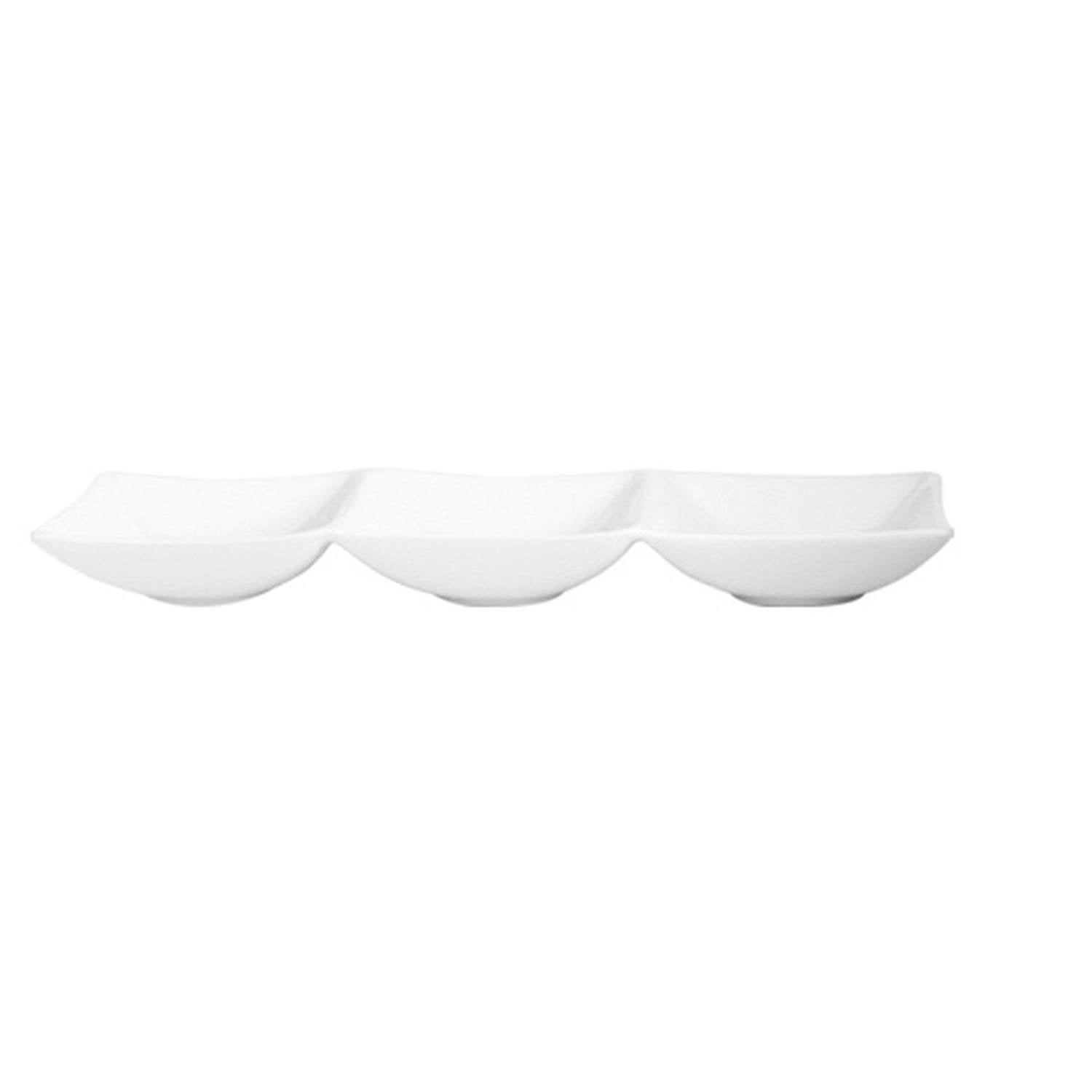 Hong Kong 9.75" x 3" Rectangular White Porcelain Sectional Plate (Set of 6)